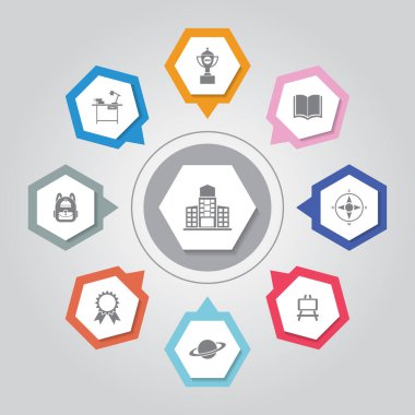 Eğitim Simgesi. Gri Radyasyon arkaplanındaki basit düz vektör simgeleri