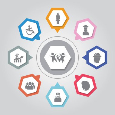 İnsan Simgesi. Gri Radyasyon arkaplanındaki basit düz vektör simgeleri