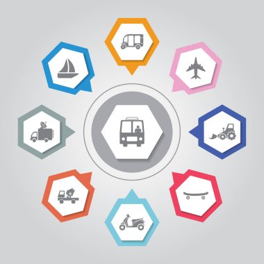 Araç Simgesi. Gri Radyasyon arkaplanındaki basit düz vektör simgeleri