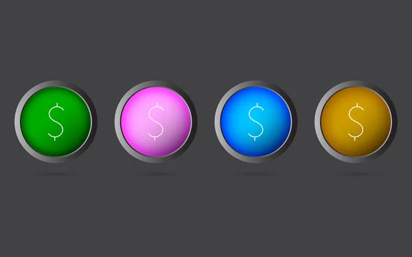 4个彩色按钮上非常有用的可编辑美元行图标 — 图库矢量图片