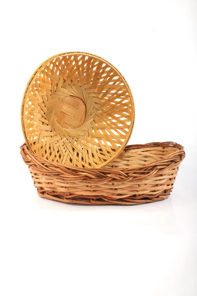 Handmade wooden basket isolated on white background. — Stock Photo, Image