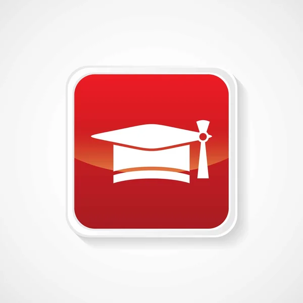 Icono del casquillo de graduación en botón rojo brillante. Eps-10 — Vector de stock