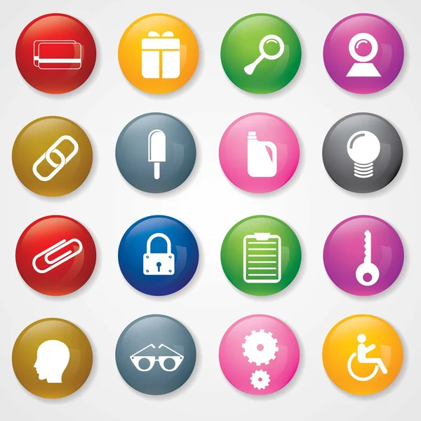 Πολύ χρήσιμο & ελκυστική πολύχρωμα εικονίδια για web & mobile στο κουμπιά. EPS-10. — Διανυσματικό Αρχείο