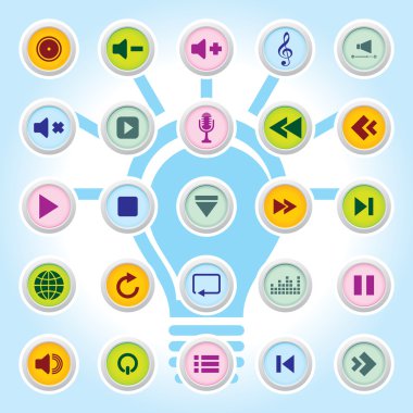 renkli düğmeler medya oynatıcı simgeleri eps-10 arka planlar.