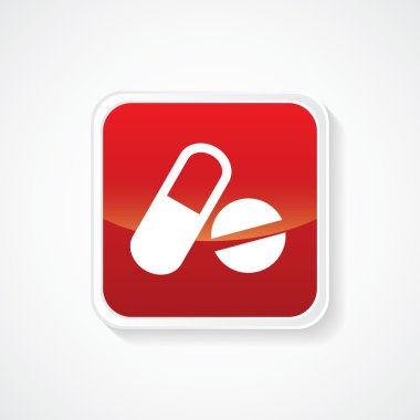 Hap ve kapsül kırmızı parlak düğme üzerinde. EPS.-10