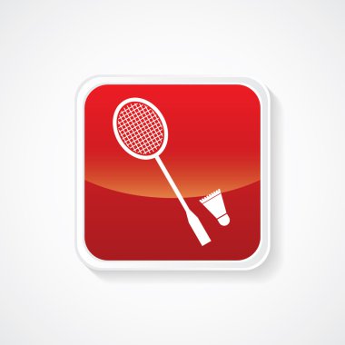 Badminton Raket ve kuşlar kırmızı parlak düğme üzerinde.