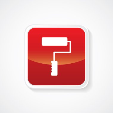 Boya rulo fırça üzerinde kırmızı parlak düğme simgesi. EPS-10