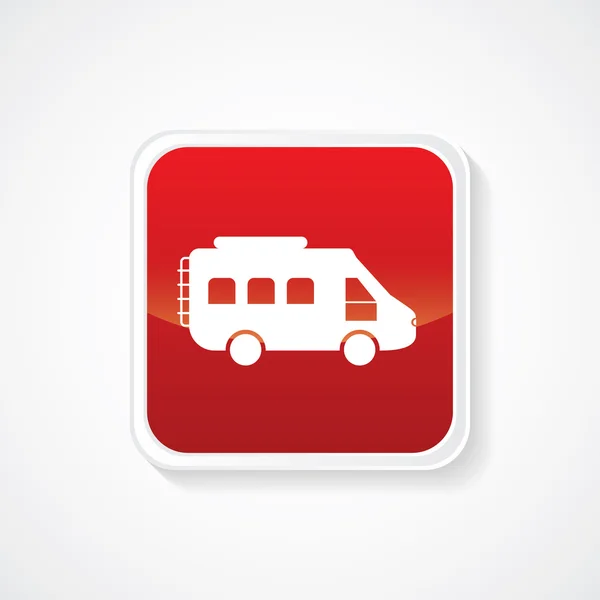 Very Useful Icon of Motor Van on Red Glossy Button. Eps-10 — Stock Vector