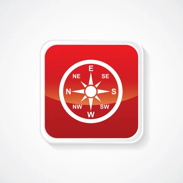 Very Useful Icon of Compass directions on Red Glossy Button. Eps-10 — Stock Vector