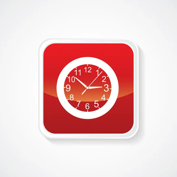 Ikona nástěnné hodiny na lesklé červené tlačítko. EPS-10 — Stockový vektor