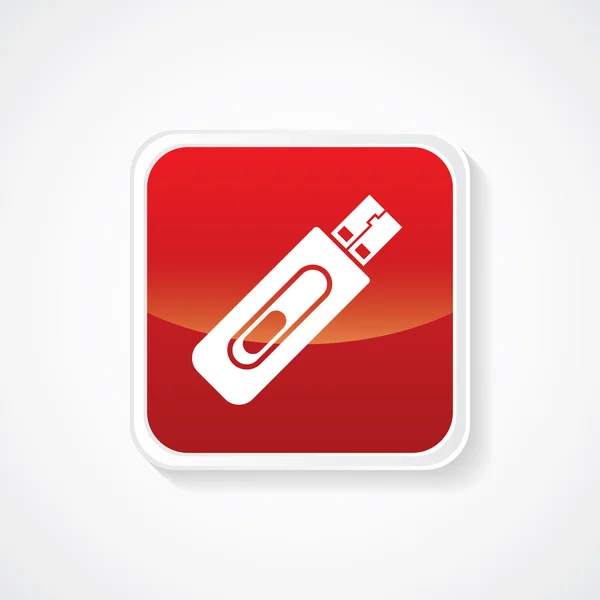 Icon of USB Drive Storage Device Pen Drive on Red Glossy Button. Eps-10 — Stock Vector