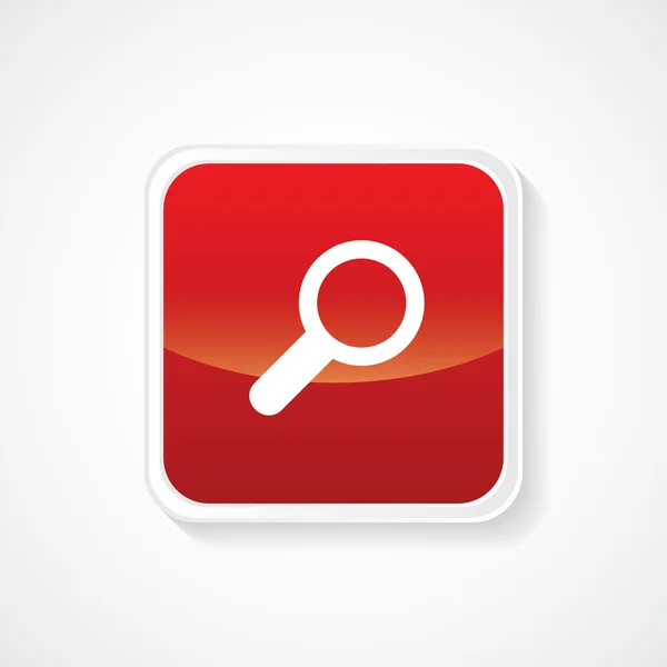 Icono de búsqueda (Zoom) en el botón rojo brillante. Eps-10 — Archivo Imágenes Vectoriales