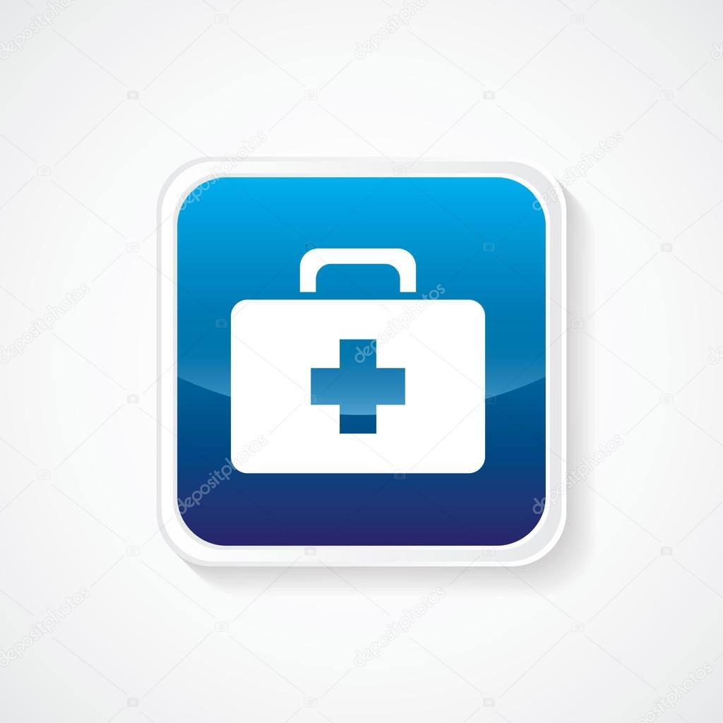 Very Useful Icon of First Aid Box on blue Button. Eps.-10.