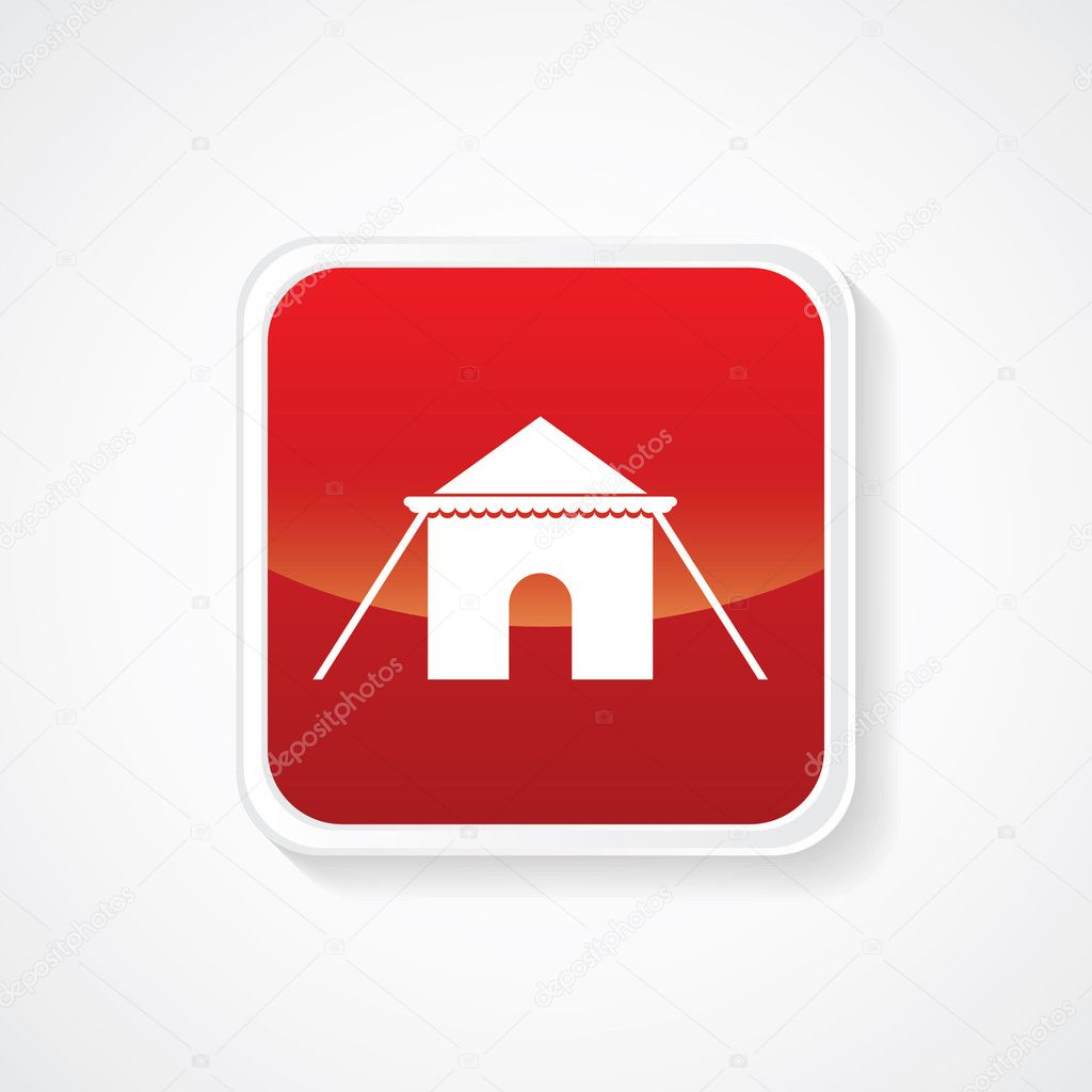 Very Useful Icon of tent on Red Glossy Button. Eps-10