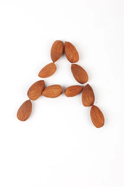 Alphabet A Made By Almonds — Stock Photo, Image