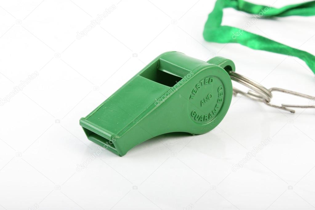 Green Colored Sports Whistle Isolated on White