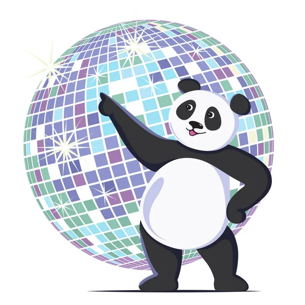 Panda dançando no fundo da bola de discoteca. — Vetor de Stock