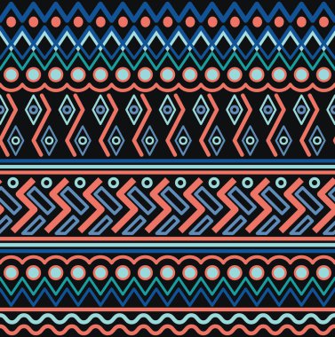 Kusursuz geometrik süs. Siyah arkaplanda farklı şekil ve çizgiler.