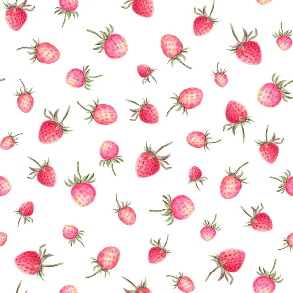 水彩草莓无缝模式 — 图库照片