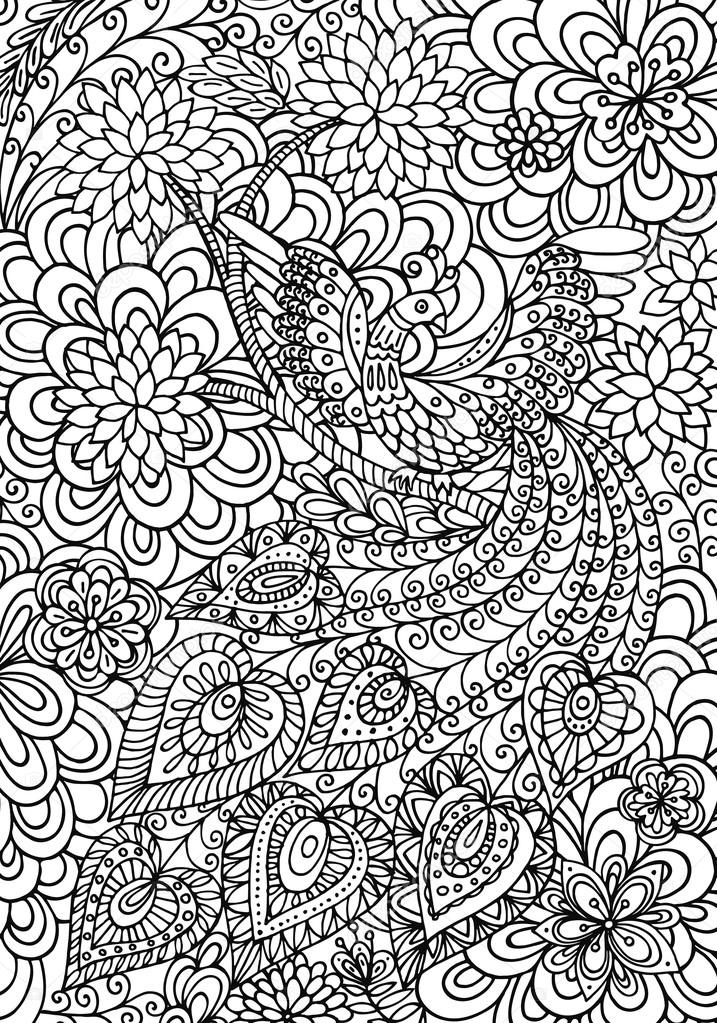 depositphotos_120165530 stock illustration coloring page peacock and floral