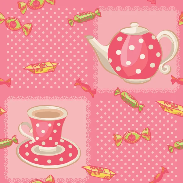 Seamless pattern with tea set — Stock Vector