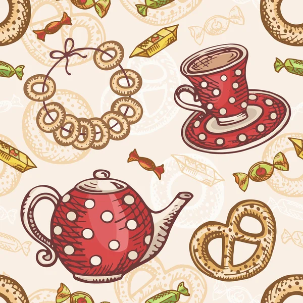 Seamless pattern with tea set — Stock Vector