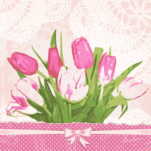 Vintage greeting card with tulips — Stock Vector