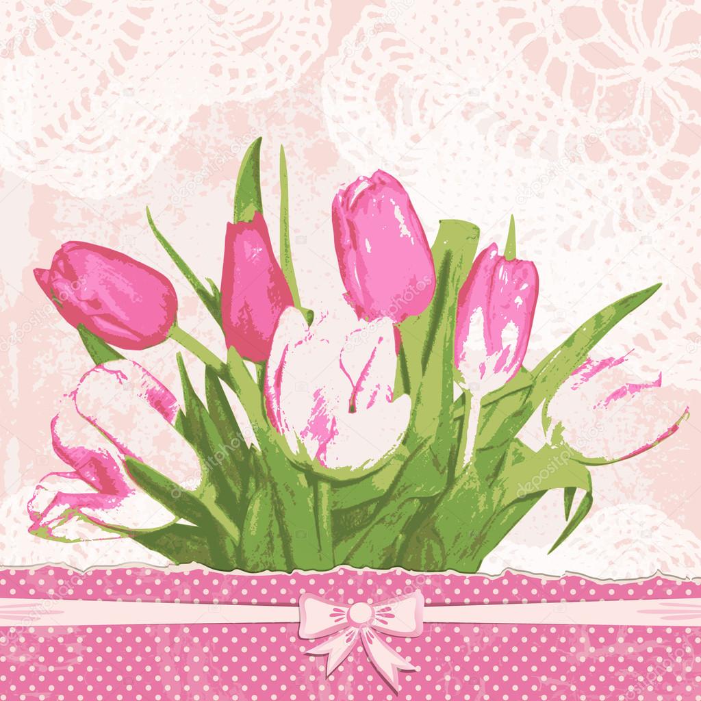 Vintage greeting card with tulips