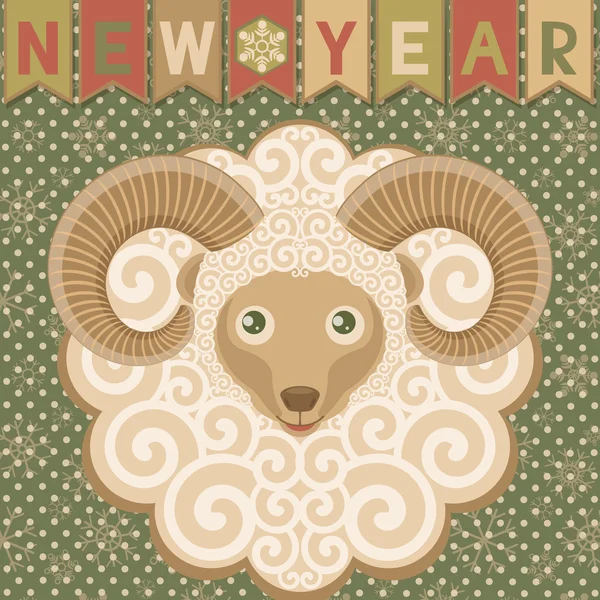 New year with ram. Vintage greeting card. — Stock Vector