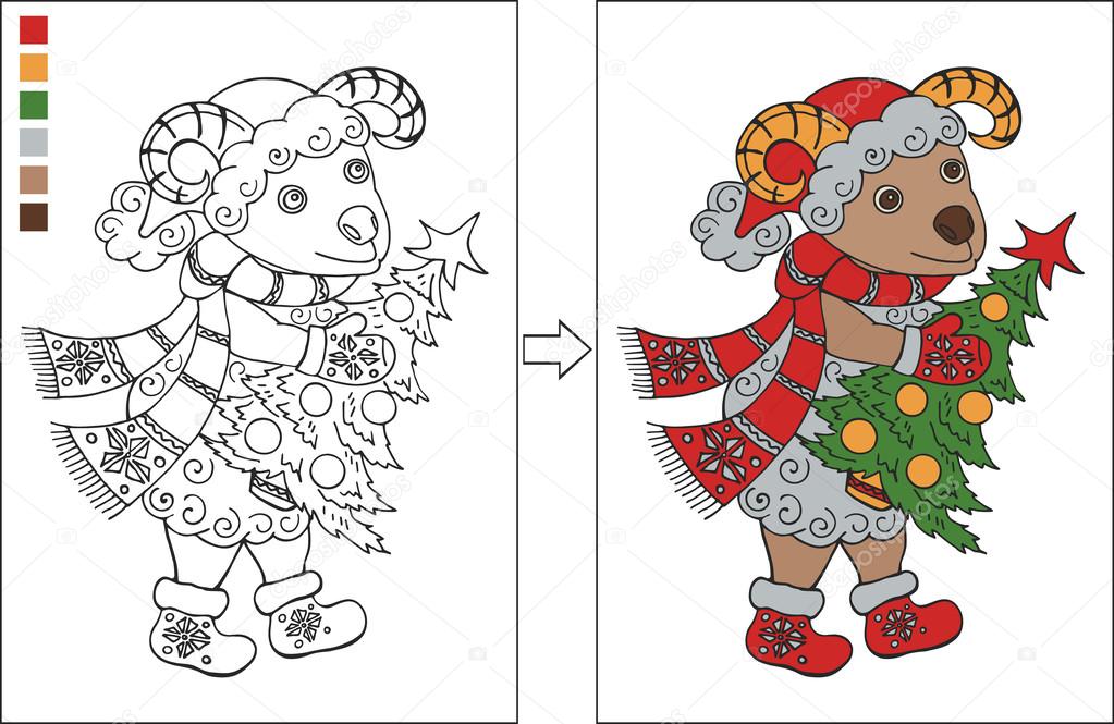 Coloring page with New year ram