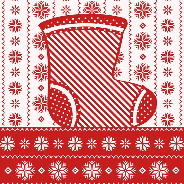 Carte de Noël avec chaussette folk — Image vectorielle