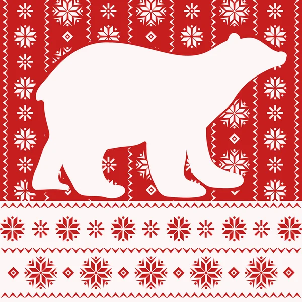 Christmas card with folk polar bear — Stock Vector