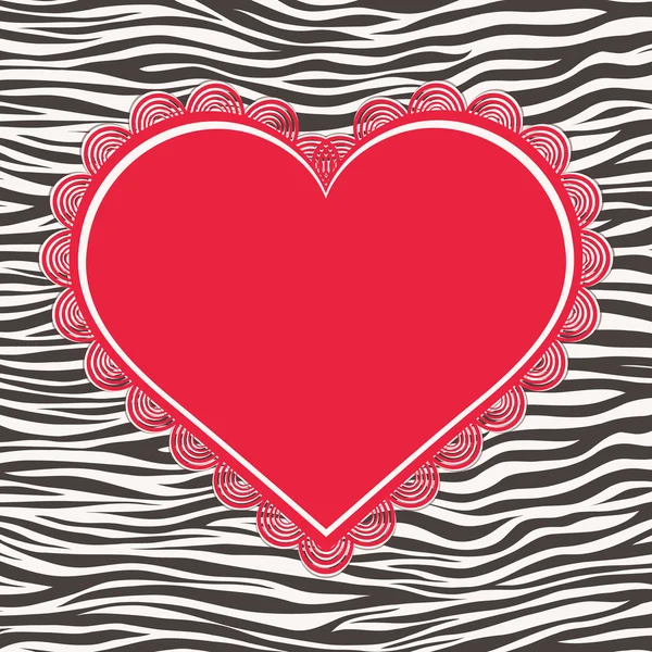 Biglietto di auguri con texture zebra e cuore — Vettoriale Stock