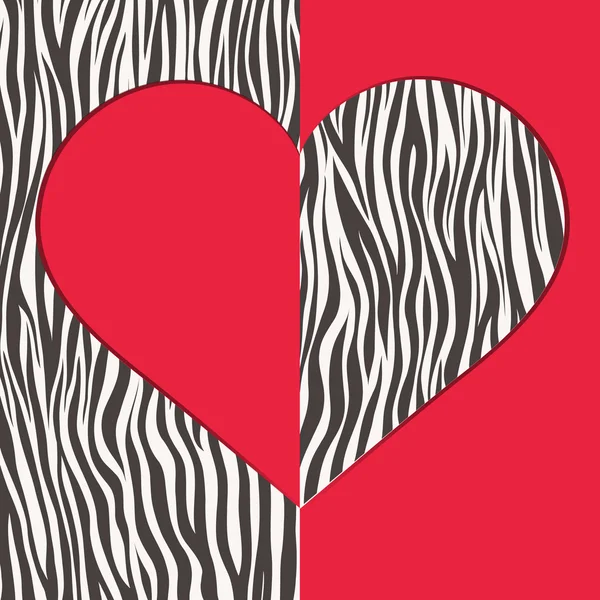 Biglietto di San Valentino a forma di cuore e texture zebra — Vettoriale Stock