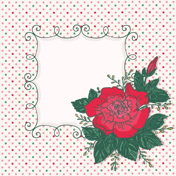 Vintage card with rose flower and frame — Stock Vector