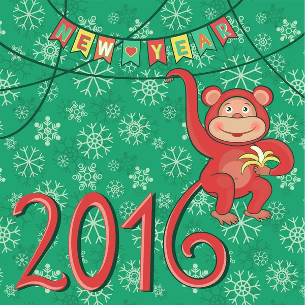 New year 2016 with monkey — Stock Vector