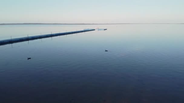 Luchtfoto Van Het Oppervlak Van Het Meer Buurt Van Met — Stockvideo
