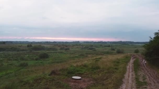 Aerial panoramic view of swampy countryside on a cloudy day. Green trees growing on shores of peaceful rivers with muddy water on evening summer day in park. Landscape, nature background in motion 4k — Stock Video