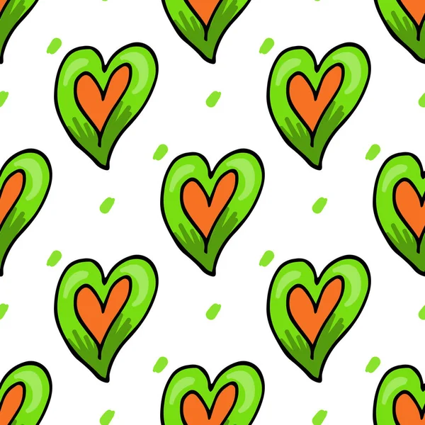 St Patricks Day festive seamless pattern with green hearts — Stock Vector