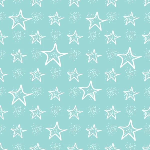 하얀 별, 튼튼 한 먼지와 눈이 밝은 푸른 배경의 바다없는 패턴, 벡터입니다. 크리스마스 연휴 패턴 — 스톡 벡터