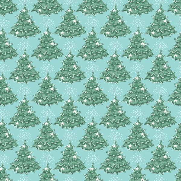 Feliz Natal sem costura padrão com árvore de Natal e flocos de neve — Vetor de Stock