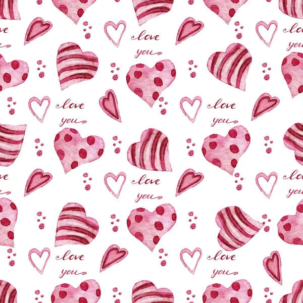 Watercolor hearts seamless pattern background — Stock Photo, Image