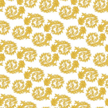 Altın acanthus yaprağı dikişsiz kalıp arkaplan, tekstil ve ambalaj tasarımı