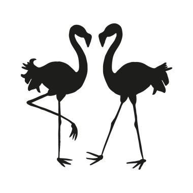 Flamingo siyah siluet, beyaz arkaplanda izole edilmiş, vektör