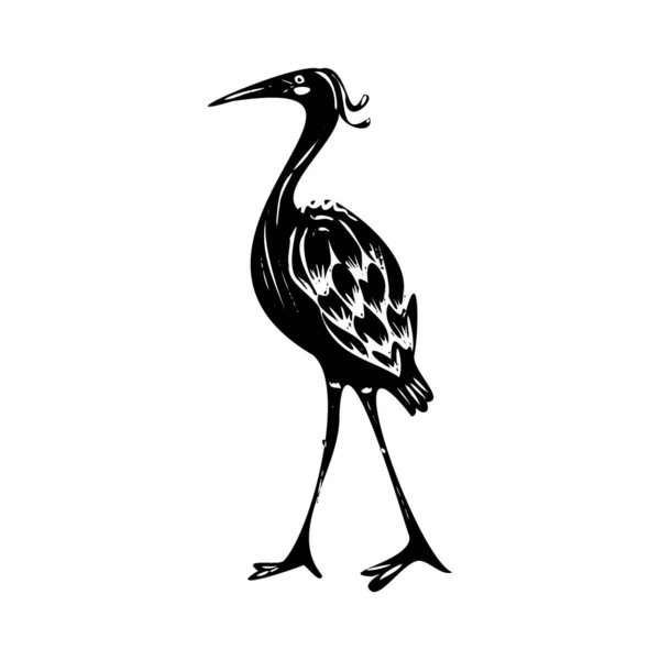Reiger Aziatische Vogel Zwart Silhouet Geïsoleerd Witte Achtergrond — Stockvector
