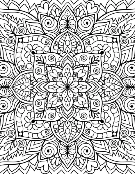 Mandala adults coloring book page. Art therapy template. — Stock Vector