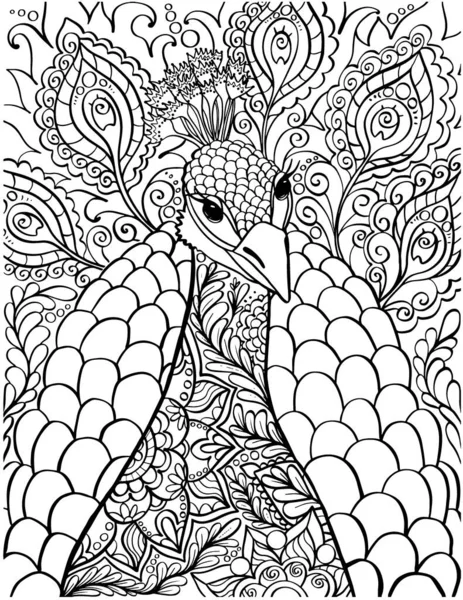 stock vector Peacock coloring book page. Antistress coloring pages for adults