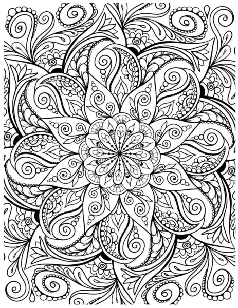 Página de libro para colorear adulto mandala ornamental. Página para colorear estilo Zentangle. Mandala contorno negro. — Vector de stock