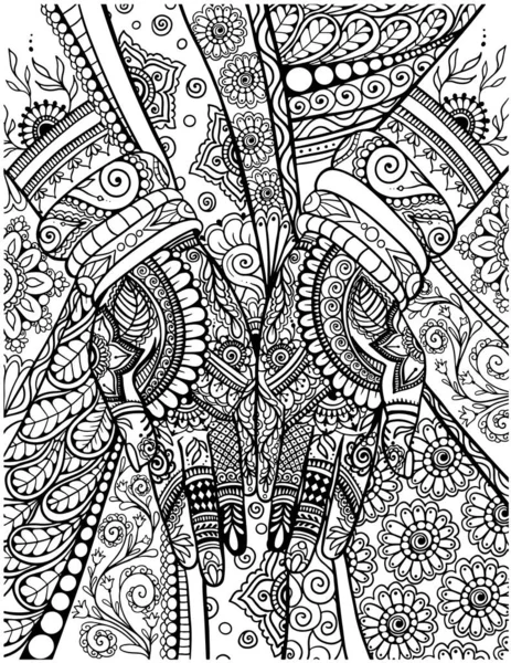 Mehndi kezek részletes felnőtt kifestőkönyv oldal, indiai design színező oldalak — Stock Vector