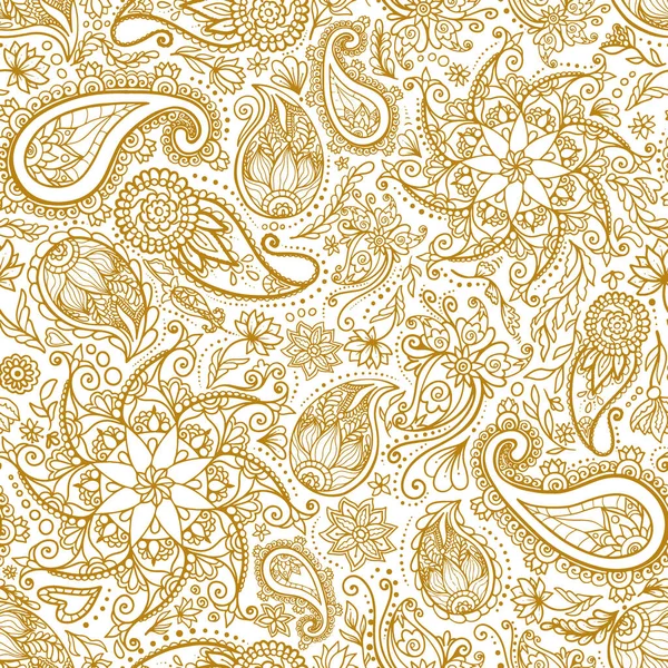 Patrón inconsútil mehndi oro, vector. Estilo indio tradicional, diseño ornamental de yoga floral — Vector de stock